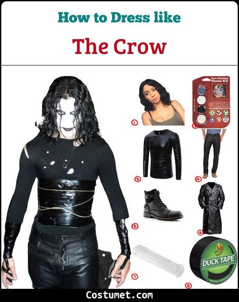 The Crow Costume for Cosplay & Halloween 2021 The Crow Cosplay Female, Eric Draven Costume, Gothic Halloween Costume Ideas, The Crow Halloween Costume, Custom Ideas Halloween, Halloween Costume Black Hair, The Crow Makeup, The Crow Aesthetic, Crow Halloween Costume