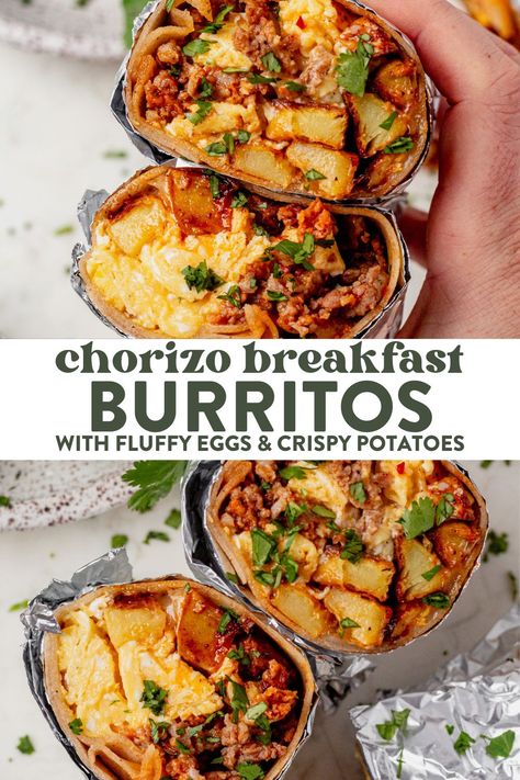 Chorizo Breakfast Burrito, Burrito Wrap, Chorizo Breakfast, Chorizo And Potato, Chorizo And Eggs, Breakfast Burritos Recipe, Chorizo Recipes, Fluffy Eggs, Flour Tortilla