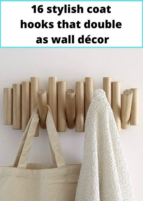 Wooden Coat Hooks, Modern Wall Hooks, Wood Hooks, Diy Wand, Teak Wall, Wooden Coat Rack, Stylish Coat, Wooden Wall Decor, Wall Mounted Shelves