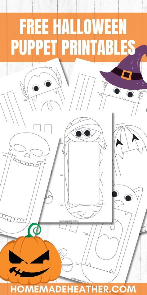 Free Halloween Puppet Printables Imprimibles Halloween, Halloween Arts, Bricolage Halloween, Halloween Infantil, Halloween Kindergarten, Halloween Worksheets, Halloween Paper Crafts, October Crafts, Carte Halloween