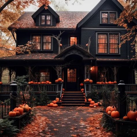 Fantasy House, Black Houses, Spooky House, Decor Shabby Chic, Modern Fall, Fall Decorations Porch, Witch House, Fall Porch, Gothic House