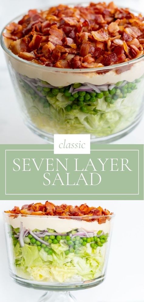 Seven Layer Salad Dressing Recipe, Overnight Salad, 7 Layer Salad, Layer Salad, Seven Layer Salad, Layered Salad Recipes, Julie Blanner, Layered Salad, Easy Summer Meals