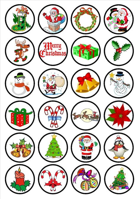 Christmas Stickers Printable, Paper Cupcake Toppers, Christmas Cupcake Toppers, Vanilla Wafer, Christmas Hostess, Christmas Cake Topper, Christmas Topper, Christmas Cake Decorations, Xmas Cake