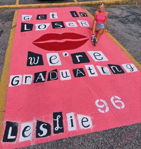 Senior Paint Parking Spot, Trio Senior Parking Spots, Car Parking Spots Painted, Clueless Senior Parking Spot, Highschool Painted Parking Spots, Senior Year Painting Ideas, Soccer Parking Spot Painting, Senior Square Painting, Princess Parking Only Parking Spot