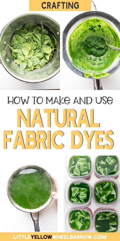 There are so many things that can be used to make natural dyes; from a wide range of plants and flowers, barks, and foods. We show you the easiest, no chemical ways to make natural dyes in your own home. This is an easy craft project you can even do with the kids on a rainy weekend and they will love it! Check out our list of colors, useable items, and the easy mordants you have kicking around the kitchen (like baking soda) that will make your dyeing projects pop. Natural Green Dye, Natural Tie Dye, Clothes Dye, Fashion Design Course, Tinta Natural, Natural Food Dye, Fabric Dyeing Techniques, Diy Dye, Natural Dye Fabric