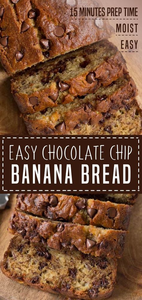 Easy Chocolate Chip Banana Bread, Chocolate Chip Bread Recipe, Chocolate Chip Banana Bread Recipe, Banana Bread Recipe Moist, Chocolate Chip Bread, Easy Banana Bread Recipe, Chocolate Chip Banana, School Treats, Chocolate Chip Banana Bread