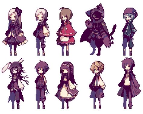 Pixel Character Sprite, Pixel Witch, Pixelated Characters, Character Pixel Art, Alice And Cheshire Cat, How To Pixel Art, Sprite Art, Pixel Pokemon, Pixel Character