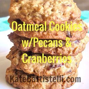 Crisp and chewy, wonderful and homey, Oatmeal Cookies with Pecans and Cranberries! Cranberry Pecan Oatmeal Cookies, Oatmeal Cranberry Cookies Recipe, Pecan Oatmeal Cookies, Cookies With Pecans, Pecan Oatmeal, Yummy Oatmeal, Bar Desserts, Oatmeal Cranberry Cookies, Gf Breakfast