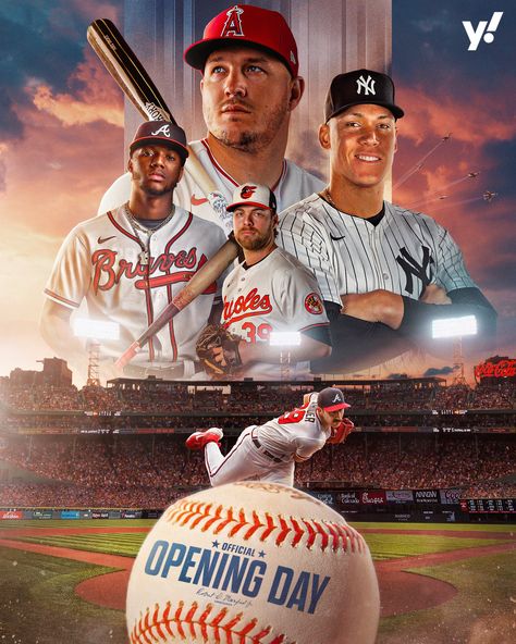 YAHOO SPORTS : MLB OPENING DAY :: Behance Sports Day Poster Design, Mlb Poster, Sports Day Poster, Sports Collage, Baseball Graphics, Pubmat Ideas, Nfl Design, Sports Banners, Cricket Ipl