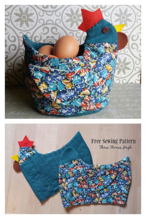 Fabric Easter Chicken Egg Basket Free Sewing Patterns Stuffed Chicken Sewing Pattern Free, Diy Egg Collecting Basket, Diy Chicken Toys, Chicken Egg Basket, Chicken Egg Holder, Basket Sewing Pattern, Easy Sewing Patterns Free, Easter Basket Pattern, Fabric Art Diy