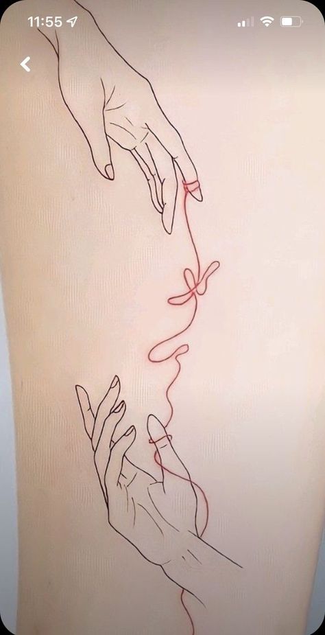 Hand With Strings Drawing, Promise Hands Drawing, Drawing Self Love, Two Hands Touching Drawing, Connection Drawing, String Tattoo, Fate Tattoo, Tatuagem Masculina Pequena, Red String Of Fate