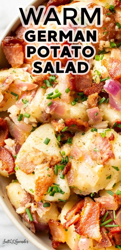 German Potato Recipes, Warm German Potato Salad, Potato Salad With Apples, Chicken Caesar Pasta, German Potato Salad Recipe, Caesar Pasta Salad, Salad With Apples, German Food Authentic, Warm Potato Salads