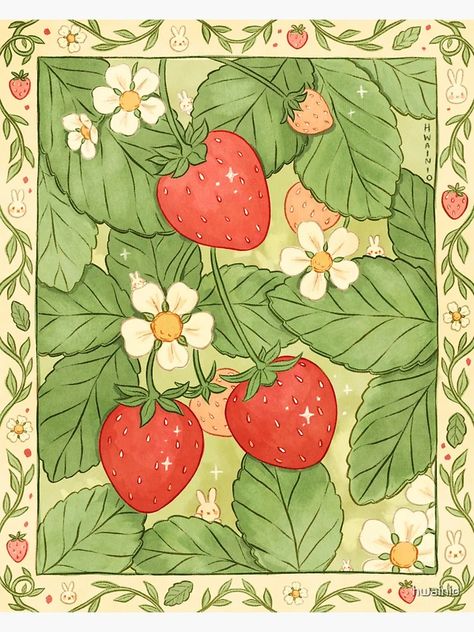 "Strawberries for Life" Sticker for Sale by hwainio | Redbubble Strawberry Mouse, Strawberry Drawing, Strawberry Art, 귀여운 음식 그림, 동화 삽화, Cat Air, Arte Sketchbook, 판타지 아트, الرسومات اللطيفة