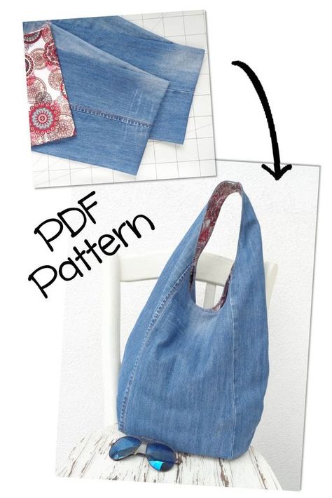 Denim Hobo Bag Pattern, Boho Bags Diy, How To Make A Bag, Jean Bags Pattern Ideas, Quilted Jeans, Recycled Denim Projects, Jean Ideas, Jeans Sewing, Bag From Old Jeans