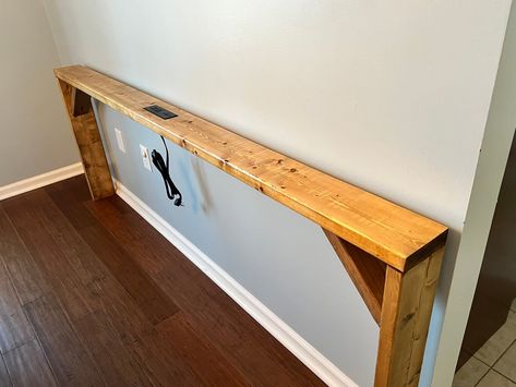 Diy Sofa Table Behind Couch 2x4, Narrow Sofa Table Behind Couch Against Wall, Custom Sofa Table, Living Room With No Wall Space, Sofa Table Behind Couch With Plug, Long Narrow Sofa Table Behind Couch, Bench Behind The Couch, Table Between Wall And Couch, Couch With Shelf Behind