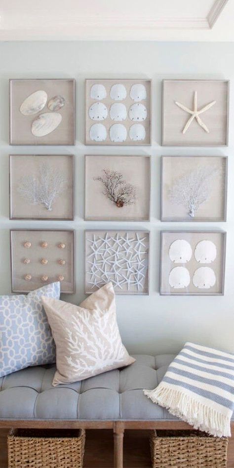 Beach Apartment Decor, Deco Marine, Beach Necessities, Apartment Bedroom Decor, Bathroom Themes, Coastal Living Rooms, Beach Hacks, Nautical Home, Seashell Crafts