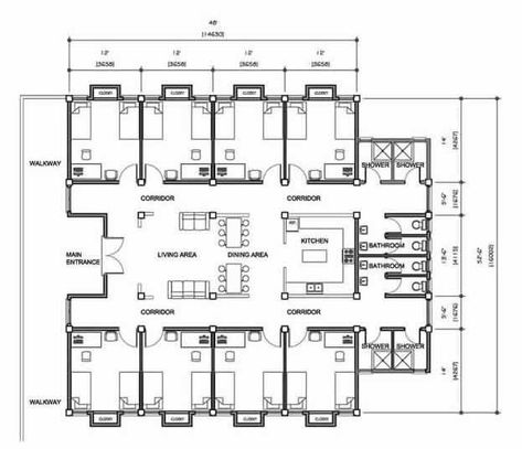 Dormitory Floor Plan, Dormitory Plan, Dorm Planning, Dorm Layout, Hotel Room Plan, Dorm Room Layouts, School Floor, Home Decor Ideas Bedroom, Shelter Ideas