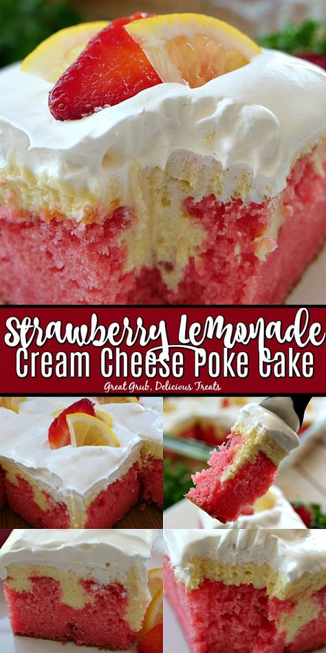 Cream Cheese Poke Cake, Strawberry Poke Cakes, Strawberry Cake Filling, Poke Cake Recipes, Poke Cakes, Poke Cake, Strawberry Desserts, Cake Mix Recipes, Köstliche Desserts