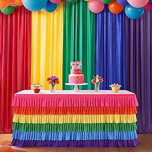 Rainbow Table Skirt, Rainbow Tablecloth, Plastic Tablecloth Backdrop, Tutu Table Skirt, Tutu Table, Rainbow Table, Tulle Table Skirt, Rainbow Party Decorations, Festival Booth