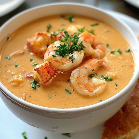 Easy and Delicious Weeknight Dinners | Seafood Bisque with Crab, Shrimp, and Lobster | Facebook Shrimp And Crab Pasta, Seafood Pasta Dishes, Shrimp Bisque, Crab Pasta, Seafood Bisque, Shrimp Soup, Lobster Bisque, Seafood Pasta, Yummy Comfort Food