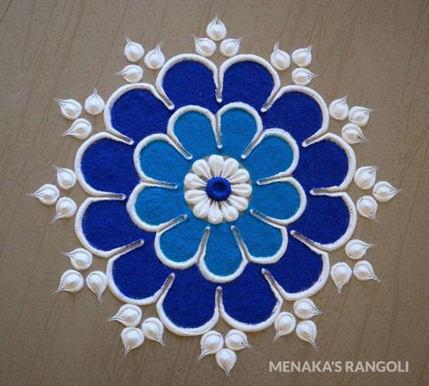 Rangoli With Two Colours, Rangoli With Less Colours, Easy Colour Rangoli Designs, Rangolies For Diwali, Simple Easy Rangoli Designs Diwali, Rangoli Design With Colour, Simple And Easy Rangoli For Diwali, Rangoli With Flowers And Colours, Diwali Rangoli Easy Simple