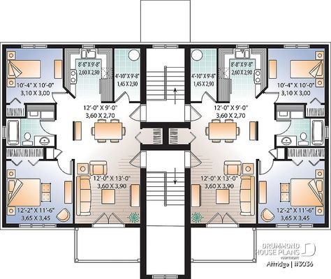 House plan 2 bedrooms, 1 bathrooms, 3036 | Drummond House Plans Small Apartment Building, Duplex Floor Plans, Apartments Exterior, Drummond House Plans, Apartment Floor Plan, Duplex House Plans, Apartment Floor Plans, Residential Architect, Contemporary Style Homes