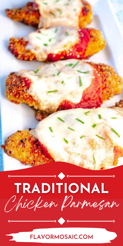 Experience the ultimate comfort food with our Traditional Chicken Parmesan. Crispy, golden-breaded chicken breasts are topped with rich marinara sauce, gooey fresh mozzarella, and a sprinkle of Parmesan, then baked to perfection. This classic dish delivers mouthwatering flavors and a satisfying crunch with every bite. Perfect for a cozy dinner or special occasion. Dive into this timeless Italian favorite tonight! Chicken Breast Marinara Recipes, Joanna Gaines Chicken Parmesan, Breaded Parmesan Chicken, Chicken Parmesan Recipe Authentic, Chicken Breast Mozzarella Recipes, Chicken Parmesan Recipe Easy Baked, Recipes With Fresh Mozzarella, Chicken Parmesian, Mozzarella Chicken Bake