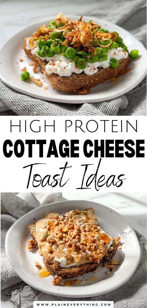 High Protein Cottage Cheese Toast Ideas Cottage Cheese Healthy Breakfast, English Muffin Cottage Cheese, High Protein Breakfast Toast, Cottage Cheese Breakfast Toast, Cottage Cheese Sandwich Recipes, Savory Cottage Cheese Toast, High Protein Savory Breakfast, Cottage Cheese Toast Breakfast Ideas, Cottage Cheese High Protein Recipes