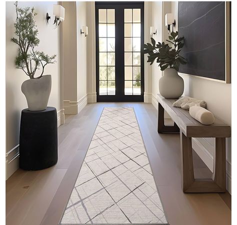 Tall Entryway Ideas High Ceilings, Entryway Runner Rug Ideas, Hallway Runners Ideas, Entryway Decor Modern, Modern Runner Rug, Apartment Rugs, Entryway Carpet, Runner Rug Entryway, Kitchen Rugs And Mats