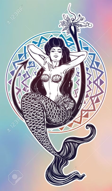 Mermaid Swimming Down Tattoo, Mermaid Pinup Tattoo Traditional, Mermaid Pinup, Pinup Mermaid Tattoo Vintage, Inked Mermaid, Mermaid Tattoo Designs, Mermaid Photography, Siren Mermaid, Tattoos Mandala