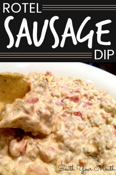 Rotel Sausage Dip! Classic crock pot party dip recipe made with Rotel tomatoes, sausage and cream cheese served with tortilla chips perfect for tailgating and game day! Rotel Sausage Dip, Rotel Dip With Sausage, Sausage And Cream Cheese, Cheese Dip Crock Pot, Superbowl Food Appetizers, Night Hike, Rotel Dip, Sausage Dip, Crock Pot Dips