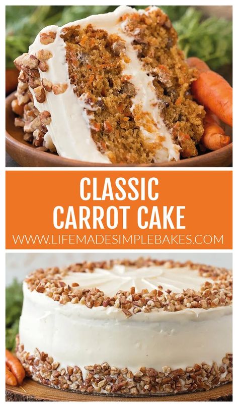 This classic carrot cake is moist, fluffy and spiced to perfection. It's topped with a thick cream cheese frosting and toasted pecans. Perfect for spring! #classiccarrotcake #carrotcake #easter #carrotcakerecipe Classic Carrot Cake Recipe, Chocolate Carrot Cake, Homemade Carrot Cake, Ottolenghi Recipes, Moist Carrot Cakes, Cake Rolls, Best Carrot Cake, Yotam Ottolenghi, Carrot Cake Recipe