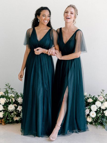 Bridesmaid Dresses Design With Sleeves, Jewel Blue Bridesmaid Dresses, Bridesmaid Dresses Ideas With Sleeves, Emerald Blue Bridesmaid Dresses, Tulle Bridesmaid Gown, Emerald Green Weddings Bridesmaid Dress, Bridesmaid Gown With Sleeves, Tulle Bridesmaid Dress With Sleeves, Braidsmade Dress