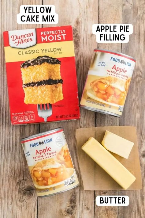 3 Ingredient Apple Dessert, Apple Pie Filling And White Cake Mix Recipes, Yellow Cake Mix Apple Crisp, Apple Dump Cake With Pie Filling Crock Pot, Apple Cobbler With Cake Mix Easy Crockpot, Apple Pie Filling Dumpcake, Apple Cobbler With Apple Pie Filling, Dump Apple Pie, Crockpot Cake Mix Cobbler