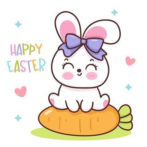 Vector happy easter bunny with a carrot ... | Premium Vector #Freepik #vector #cute-rabbit #bunny #rabbit #cute-bunny Easter Bunny Cards, Easter Cartoons, Easter Drawings, Easter Poster, Basket Drawing, Cute Gnomes, Boy Coloring, Bunny Drawing