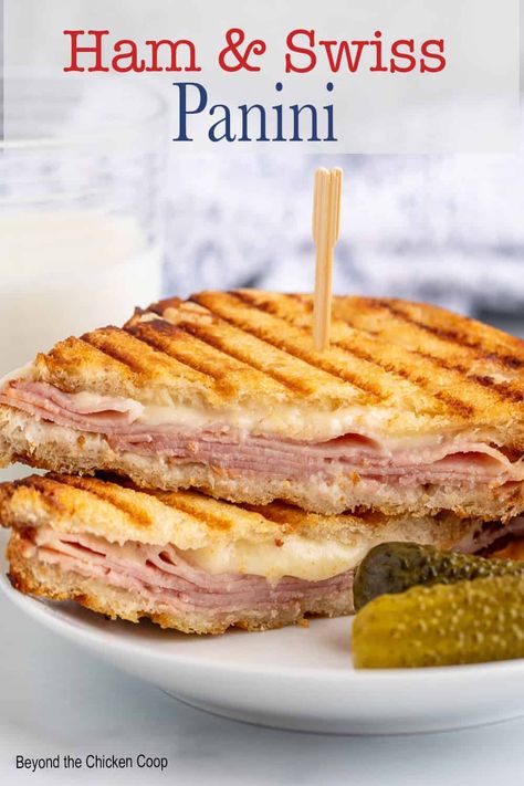 Ham and Swiss Panini Ham And Swiss Panini, Turkey Panini Recipes, Best Panini Recipes, Panini Press Recipes, Sandwich Recipes Panini, Sandwich Panini, Sandwich Vegetarian, Crunchy Bread, Ham And Swiss