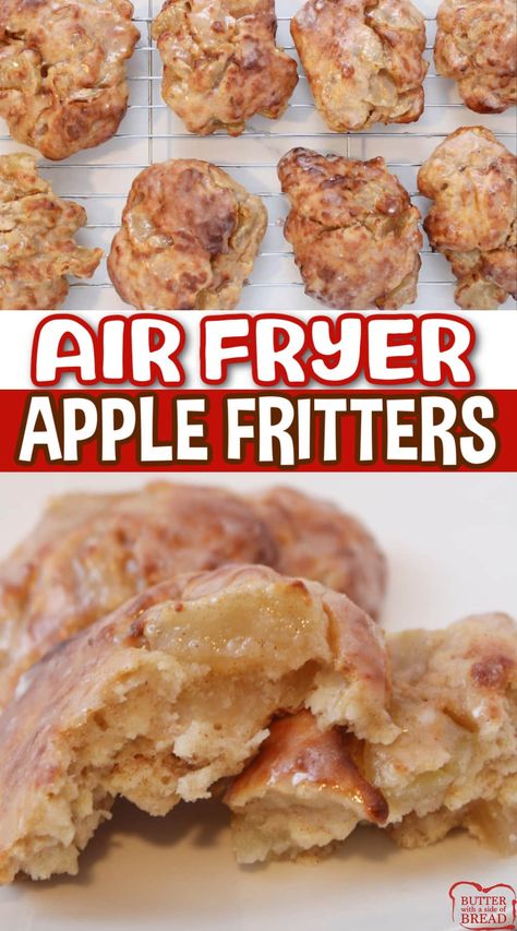 Simple Pastries, Air Fryer Apple Fritters, Apple Fritters Recipe, Apple Fritter Cake, Air Fryer Recipes Dessert, Cinnamon Glaze, Apple Fritter, Fritters Recipe, Fried Apples