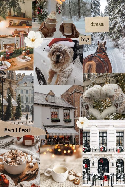 Christmas Vision Board Aesthetic, Cozy Winter Background Iphone, Christmas Vision Board Wallpaper, Winter Asthetics Photos Wallpaper, Winter Background Collage, December Vision Board Aesthetic, December Vision Board, Manifestation Collage, Old Money Europe