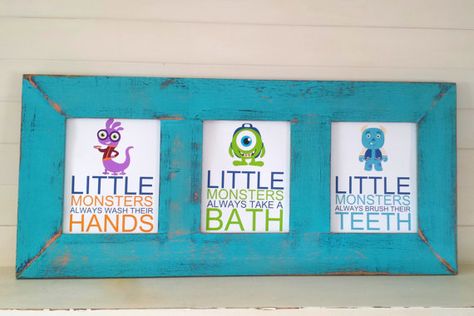 Monsters Inc Bedroom, Monsters Inc Baby, Kids Bathroom Wall, Kids Bathroom Wall Art, Childrens Bathroom, Bathroom Artwork, Ra Ideas, Brush Your Teeth, Boy Decor