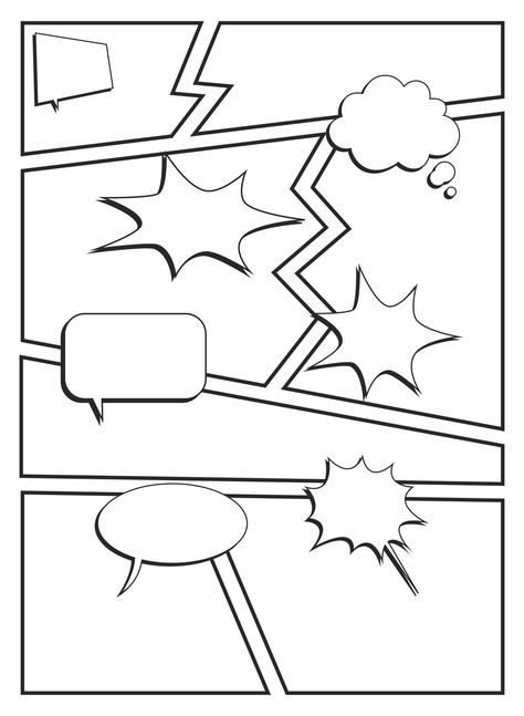 Cartoon Strip Ideas, Printable Comic Template, Comic Book Doodles, Comic Book Outline, Free Comic Book Template, Finish This Comic Worksheet, Comics Strip Template, Comic Strip Template With Characters, Comic Book Template Free Printable