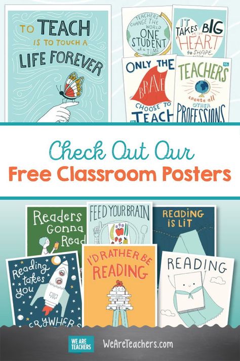 Check Out Our Free Classroom Posters.  You won’t want to miss these free teacher resources that you and your students will love. Make your teacher life easier with these worksheets, rubrics, posters, crafts, and more. #printables #elementary #classroomideas #teaching Educational Posters For Kids, Free Classroom Decor, Classroom Posters Free, Printable Classroom Posters, Free Teacher Resources, Teacher Posters, Reading Posters, Printable Classroom Decor, We Are Teachers