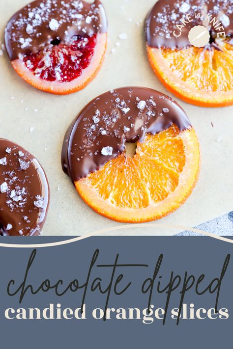 Chocolate Dipped Candied Orange Slices are ideal for gifting this holiday season or decorating your favorite baked goods! Making them is super simple and with a sprinkle of flaky salt on top, they really stand out. I recommend using different oranges from navel to blood orange. Candy Fruit Recipes, Recipes With Fresh Fruit, Candied Orange Slices, Orange Dessert, Candy Fruit, Chocolate Melting Wafers, Candied Orange, Fresh Fruit Recipes, Hot Chocolate Cookies