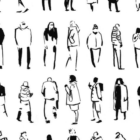 A pattern of the people I saw in Rome. I might use this as the foundation of a series of patterns. Site // Shop // Fabric Architecture Figures Sketch, Fast Sketch People, Mini People Art, Drawing Small People, How To Figure Draw, People Drawing Architecture, Doodle Of People, Line Drawings Of People, How To Draw Mini People