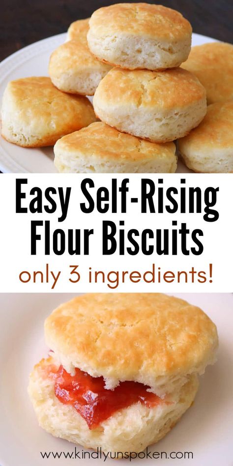 Looking for the best homemade biscuit recipe? These Easy 3 Ingredient Self-Rising Flour Biscuits are soft, fluffy, and buttery delicious! You only need 3 ingredients including self-rising flour, buttermilk (or milk), and butter, and they bake in just 15 minutes time. #selfrisingflour #biscuits #biscuitrecipe #easybiscuits