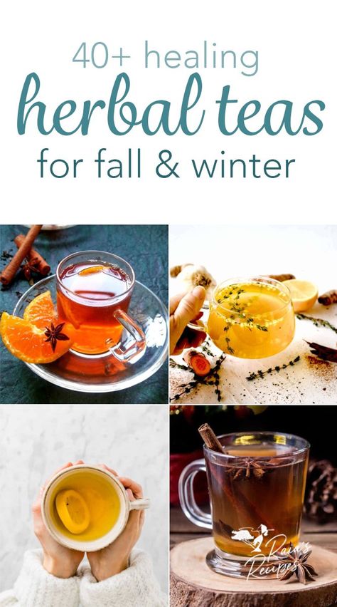 Healing Herbal Teas for Fall & Winter (40+ recipes) Teas Good For Colds, Medicinal Herbal Tea Recipes, Digestion Tea Recipe, Best Tea Blends, Winter Herbal Tea, Tea Combinations Recipes, Tea Blends For Energy, Asian Tea Recipes, Winter Tea Blend Recipe