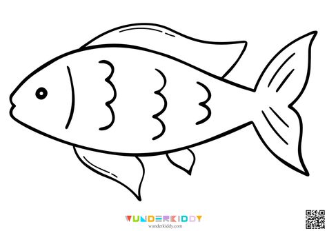 Printable fish templates as coloring pages are to develop creativity, imagination, hand-eye coordination and deepen kid's knowledge of the underwater world. A set of fish templates for preschoolers shows a variety of fish that differ in size and shape. They can be used for making indoor decoration for kindergarten or home. Print templates for free and color a picture with paints or felt pencils. Explain to your child that coloring should be careful not to go beyond the lines. Pictures Of Fish To Draw, Fish Pictures Drawing, Fish Patterns Printable, Motor Skills For Kindergarten, Decoration For Kindergarten, Skills For Kindergarten, Printable Fish, Fish Printables, Fish Coloring