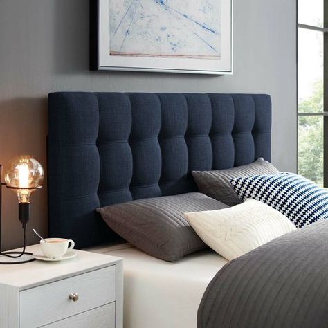 Tricks To Style Headboards Fabric Headboard Bedroom, Blue Headboard, Bed Headboard Design, Upholstered Panel Headboard, Full Headboard, Fabric Headboard, Bed Furniture Design, Bedroom Bed Design, Headboard Designs