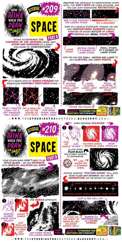 How to THINK when you draw SPACE tutorial! by EtheringtonBrothers on DeviantArt How To Draw Space Digital, Space Drawing Tutorial, How To Draw Static, How To Draw Backgrounds Tutorials, How To Draw Magic, How To Draw Backgrounds, How To Draw Space, Draw Space, How To Draw Comics