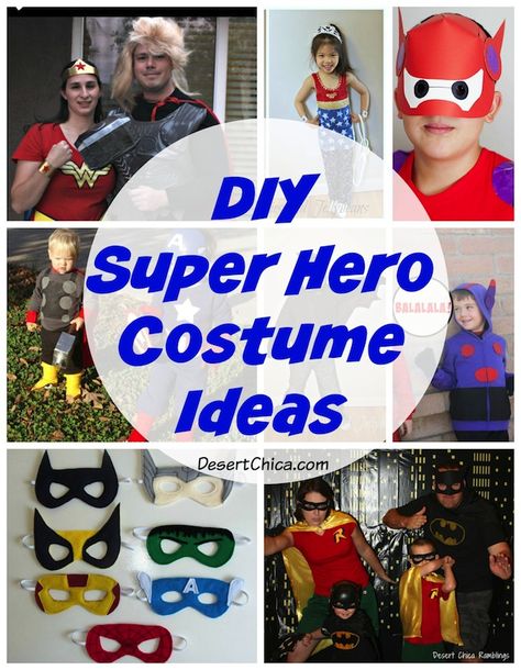 Variety of DIY superhero costume ideas for kids and adults! Easy Superhero Costumes, Superhero Mask Template, Felt Superhero, Diy Superhero Costume, Girl Superhero Costumes, Costume Ideas For Kids, Mask Templates, Super Hero Day, Diy Superhero