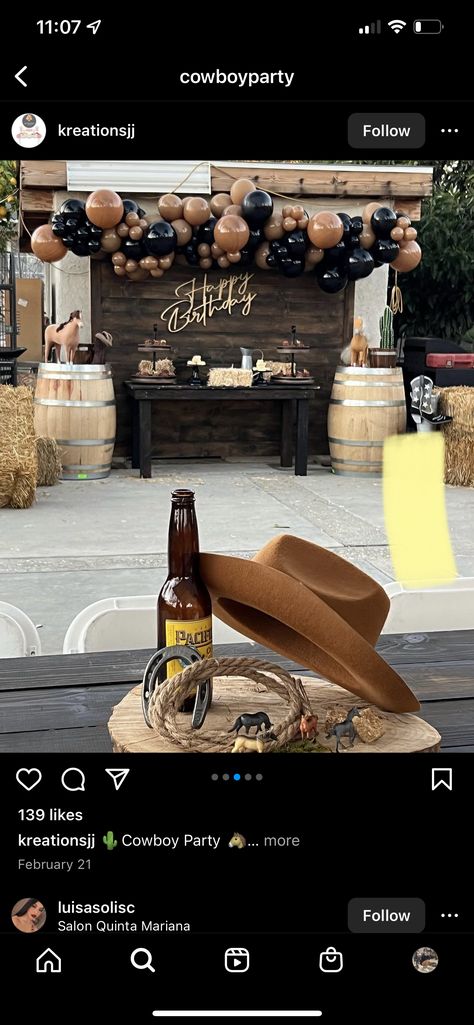 21st Birthday Ideas Vaquera, Western 21st Birthday Party Ideas, Western 70th Birthday Party, Tejano Birthday Party, 60th Birthday Cowboy Theme, Cowboy Theme 50th Birthday Party, 40th Birthday Cowboy Theme, Country Themed 40th Birthday Party, 60th Western Birthday Party